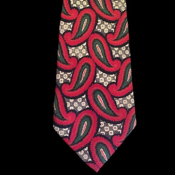 Hugo Boss Men's Necktie Tie Red/Green Paisley Design 100% Silk Made in Italy - Picture 2 of 4
